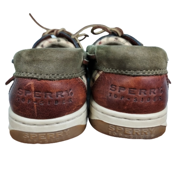 Sperry leather Topsiders, women's size 8.5M, brown with plaid side panels - Picture 3 of 8